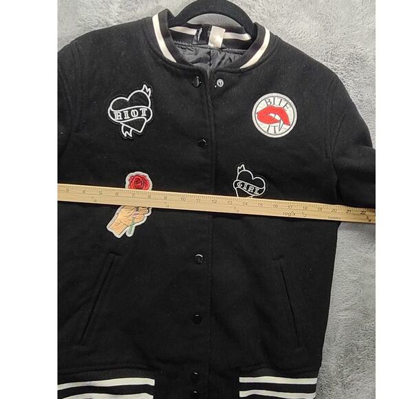 H&M Divided Womens Bomber Varsity Goth Rock Size 12 Button Down Jacket - Picture 7 of 10